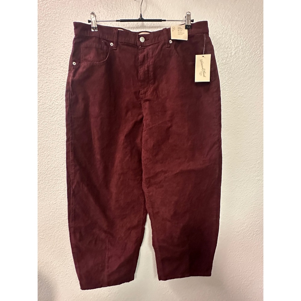 Universal Thread Burgundy Corduroy Easy Barrel High Rise Pants 14R New